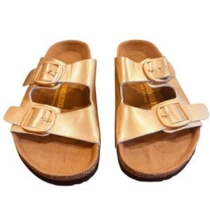 Birkenstock Metallic Copper Leather Color Slides Arizona Sandals 37 - 6.5 N USA
